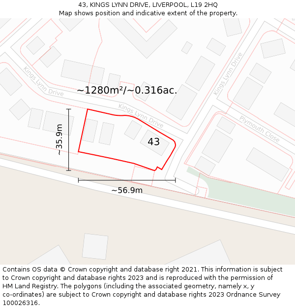 43, KINGS LYNN DRIVE, LIVERPOOL, L19 2HQ: Plot and title map