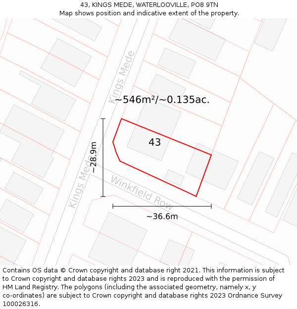 43, KINGS MEDE, WATERLOOVILLE, PO8 9TN: Plot and title map