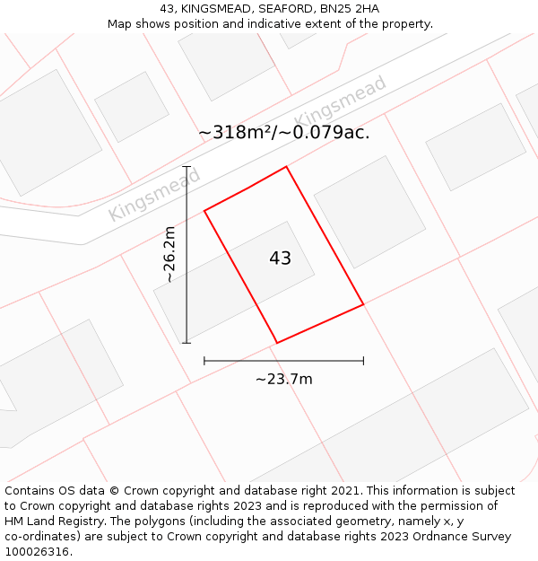 43, KINGSMEAD, SEAFORD, BN25 2HA: Plot and title map