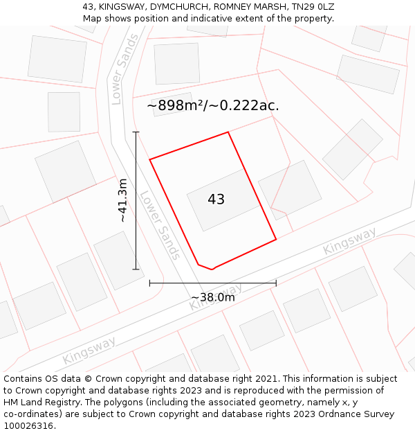 43, KINGSWAY, DYMCHURCH, ROMNEY MARSH, TN29 0LZ: Plot and title map