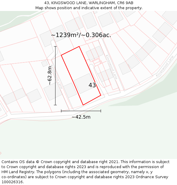 43, KINGSWOOD LANE, WARLINGHAM, CR6 9AB: Plot and title map