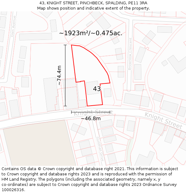 43, KNIGHT STREET, PINCHBECK, SPALDING, PE11 3RA: Plot and title map