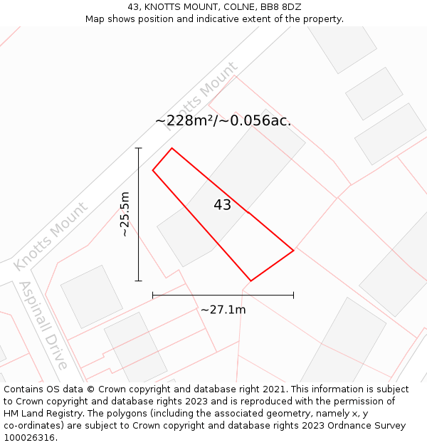 43, KNOTTS MOUNT, COLNE, BB8 8DZ: Plot and title map