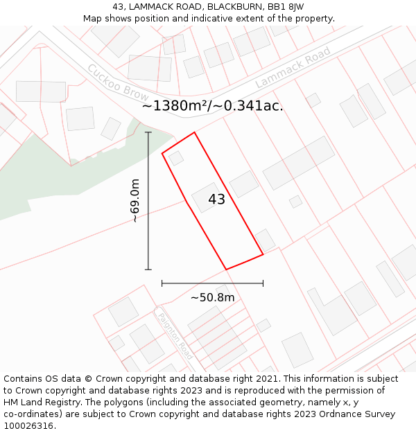 43, LAMMACK ROAD, BLACKBURN, BB1 8JW: Plot and title map