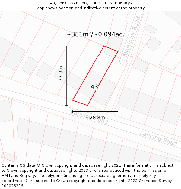 43, LANCING ROAD, ORPINGTON, BR6 0QS: Plot and title map