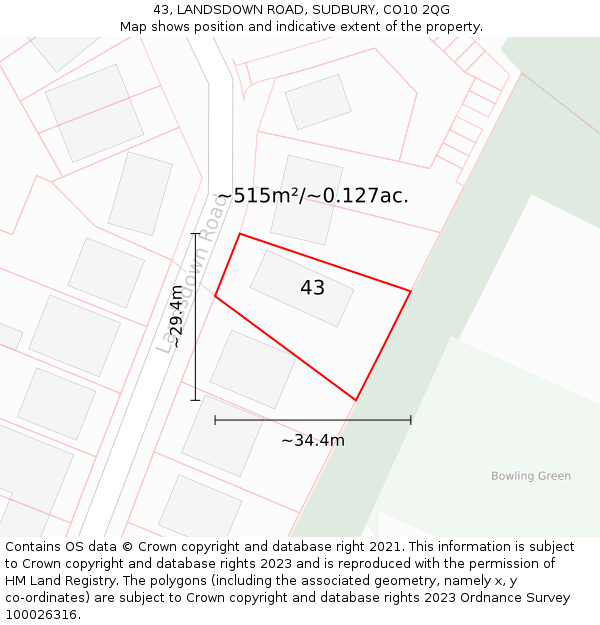 43, LANDSDOWN ROAD, SUDBURY, CO10 2QG: Plot and title map