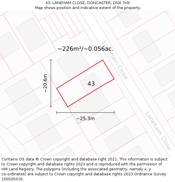 43, LANEHAM CLOSE, DONCASTER, DN4 7HX: Plot and title map