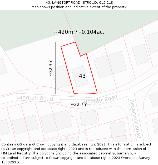 43, LANGTOFT ROAD, STROUD, GL5 1LS: Plot and title map