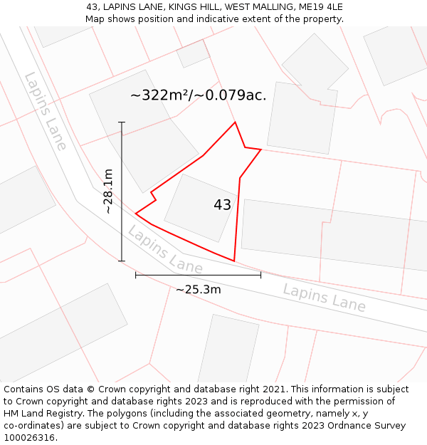 43, LAPINS LANE, KINGS HILL, WEST MALLING, ME19 4LE: Plot and title map