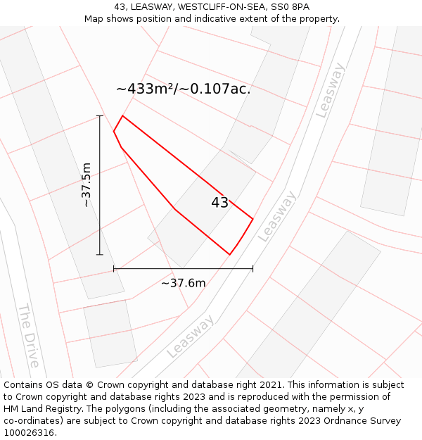 43, LEASWAY, WESTCLIFF-ON-SEA, SS0 8PA: Plot and title map