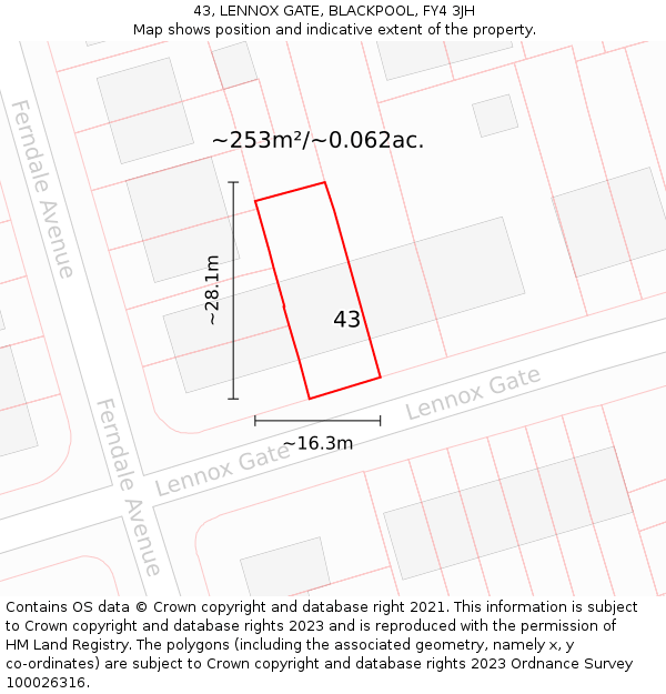 43, LENNOX GATE, BLACKPOOL, FY4 3JH: Plot and title map