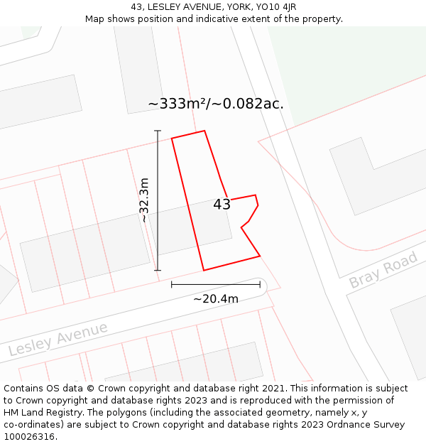 43, LESLEY AVENUE, YORK, YO10 4JR: Plot and title map