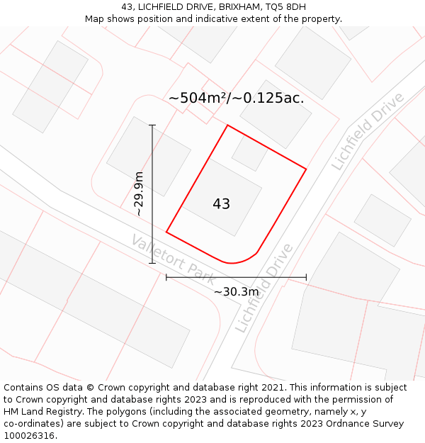43, LICHFIELD DRIVE, BRIXHAM, TQ5 8DH: Plot and title map