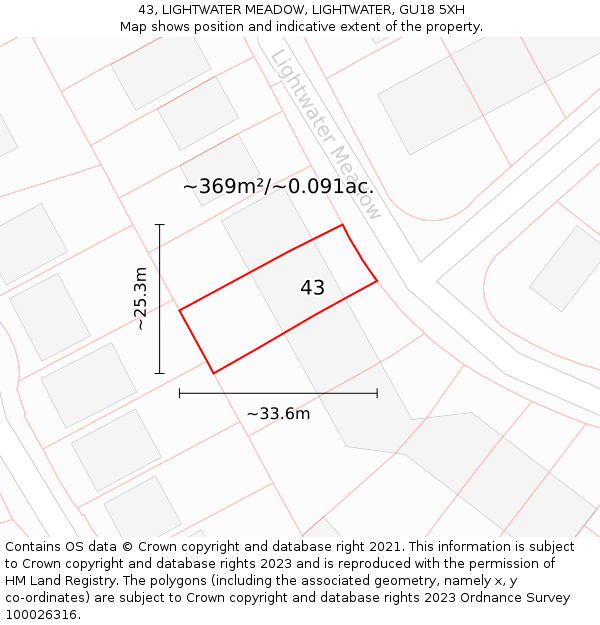 43, LIGHTWATER MEADOW, LIGHTWATER, GU18 5XH: Plot and title map