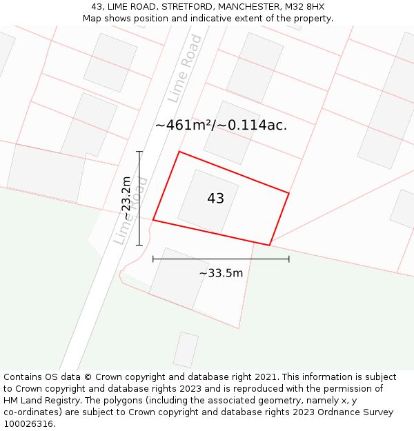 43, LIME ROAD, STRETFORD, MANCHESTER, M32 8HX: Plot and title map