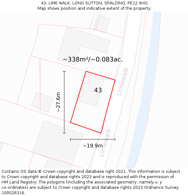 43, LIME WALK, LONG SUTTON, SPALDING, PE12 9HG: Plot and title map