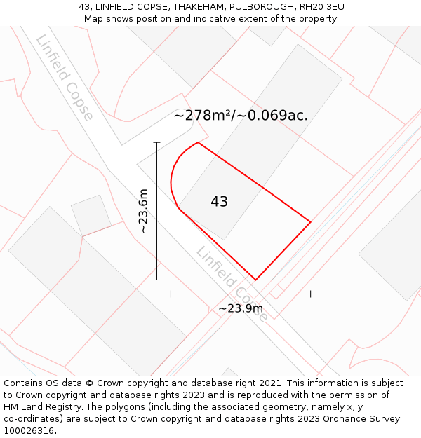 43, LINFIELD COPSE, THAKEHAM, PULBOROUGH, RH20 3EU: Plot and title map