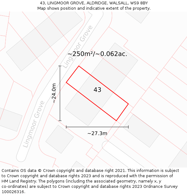 43, LINGMOOR GROVE, ALDRIDGE, WALSALL, WS9 8BY: Plot and title map