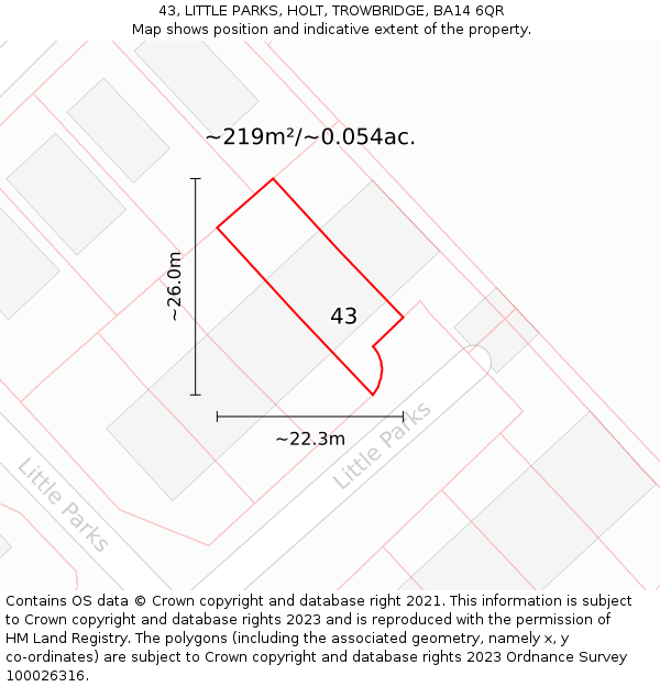 43, LITTLE PARKS, HOLT, TROWBRIDGE, BA14 6QR: Plot and title map