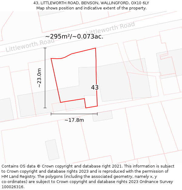 43, LITTLEWORTH ROAD, BENSON, WALLINGFORD, OX10 6LY: Plot and title map