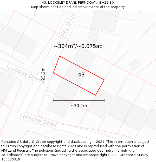 43, LOCKSLEY DRIVE, FERNDOWN, BH22 8JX: Plot and title map