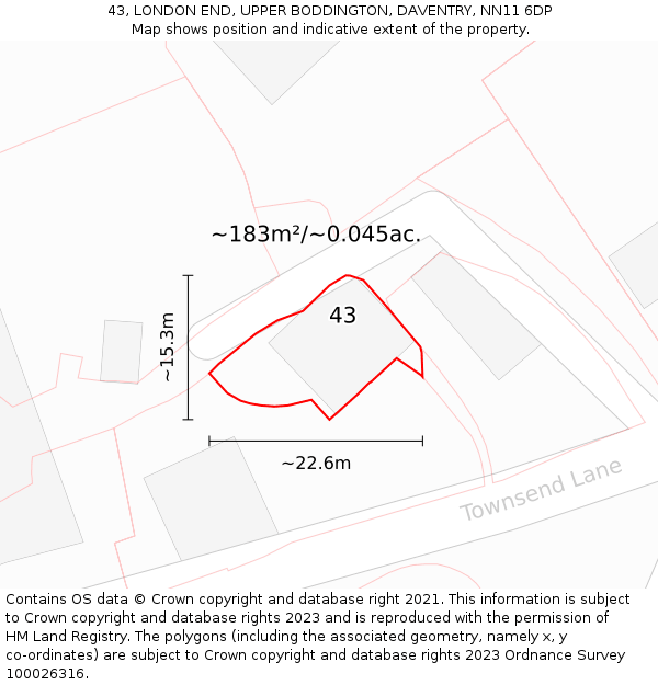 43, LONDON END, UPPER BODDINGTON, DAVENTRY, NN11 6DP: Plot and title map