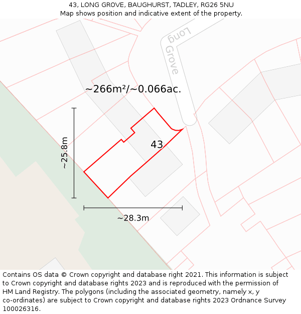 43, LONG GROVE, BAUGHURST, TADLEY, RG26 5NU: Plot and title map