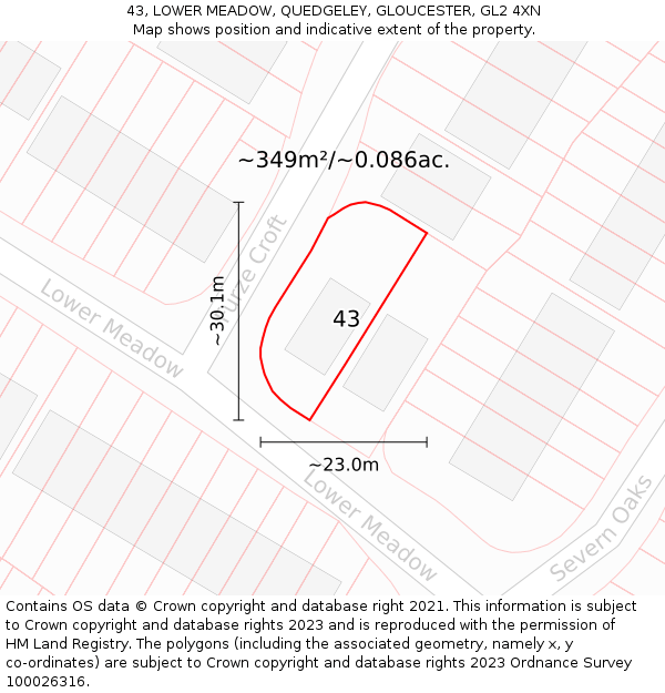 43, LOWER MEADOW, QUEDGELEY, GLOUCESTER, GL2 4XN: Plot and title map