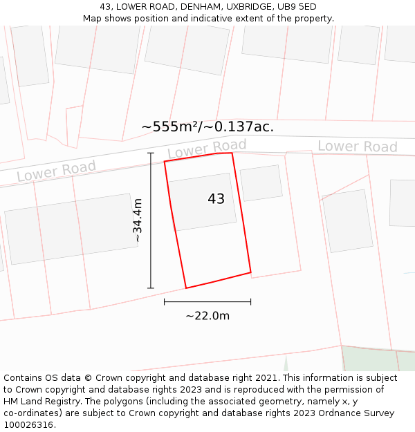 43, LOWER ROAD, DENHAM, UXBRIDGE, UB9 5ED: Plot and title map