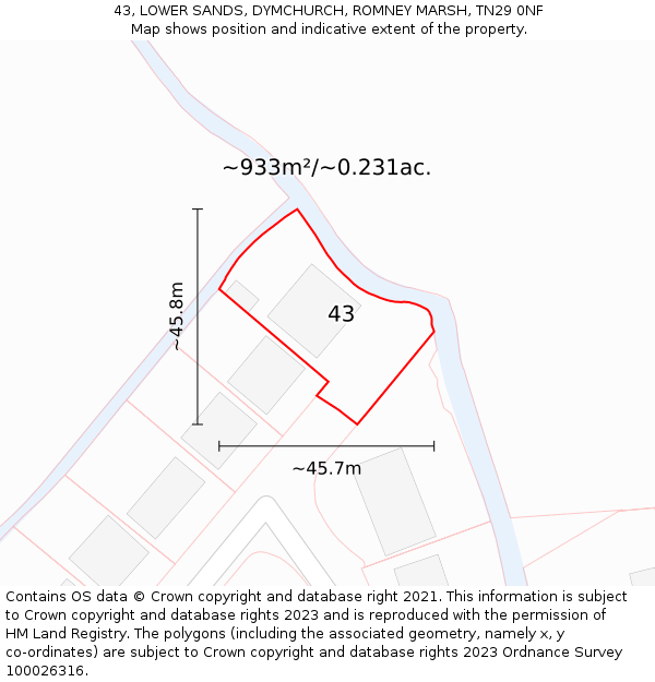 43, LOWER SANDS, DYMCHURCH, ROMNEY MARSH, TN29 0NF: Plot and title map
