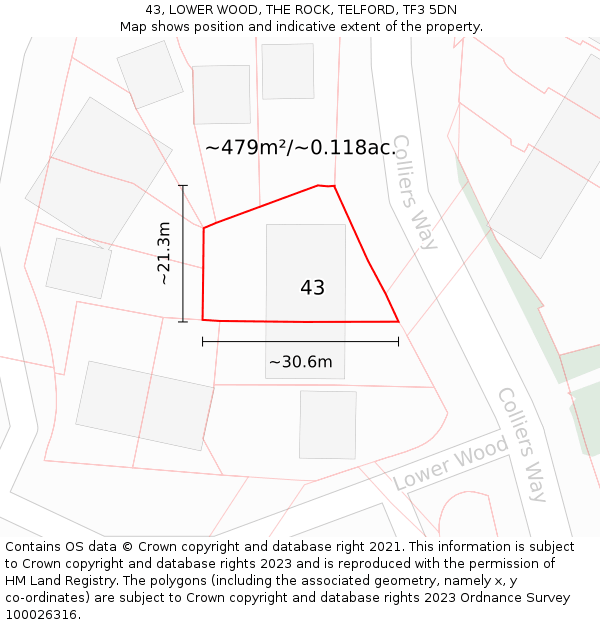 43, LOWER WOOD, THE ROCK, TELFORD, TF3 5DN: Plot and title map