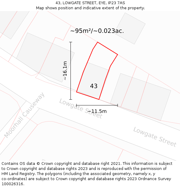 43, LOWGATE STREET, EYE, IP23 7AS: Plot and title map