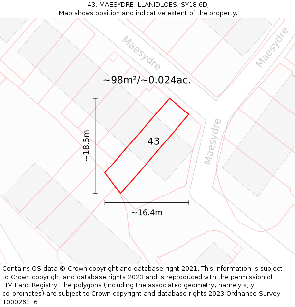 43, MAESYDRE, LLANIDLOES, SY18 6DJ: Plot and title map