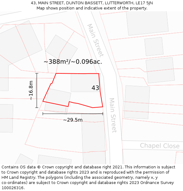 43, MAIN STREET, DUNTON BASSETT, LUTTERWORTH, LE17 5JN: Plot and title map