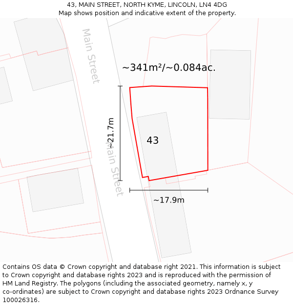 43, MAIN STREET, NORTH KYME, LINCOLN, LN4 4DG: Plot and title map