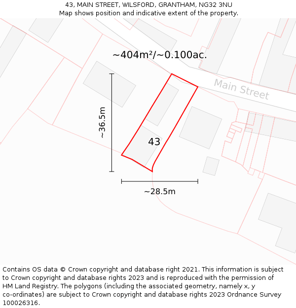 43, MAIN STREET, WILSFORD, GRANTHAM, NG32 3NU: Plot and title map