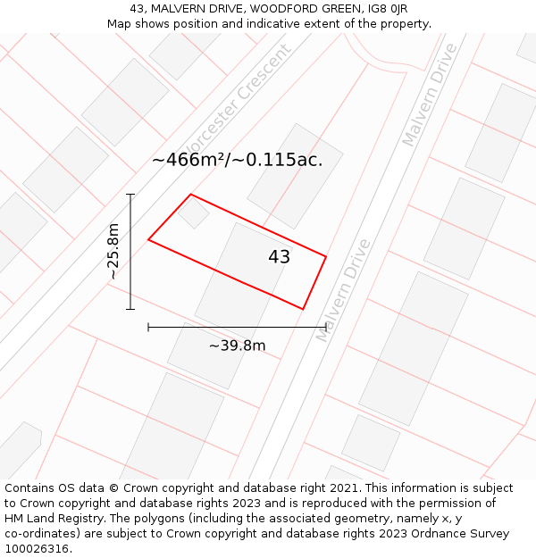 43, MALVERN DRIVE, WOODFORD GREEN, IG8 0JR: Plot and title map