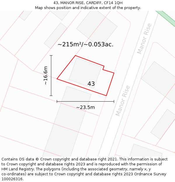 43, MANOR RISE, CARDIFF, CF14 1QH: Plot and title map