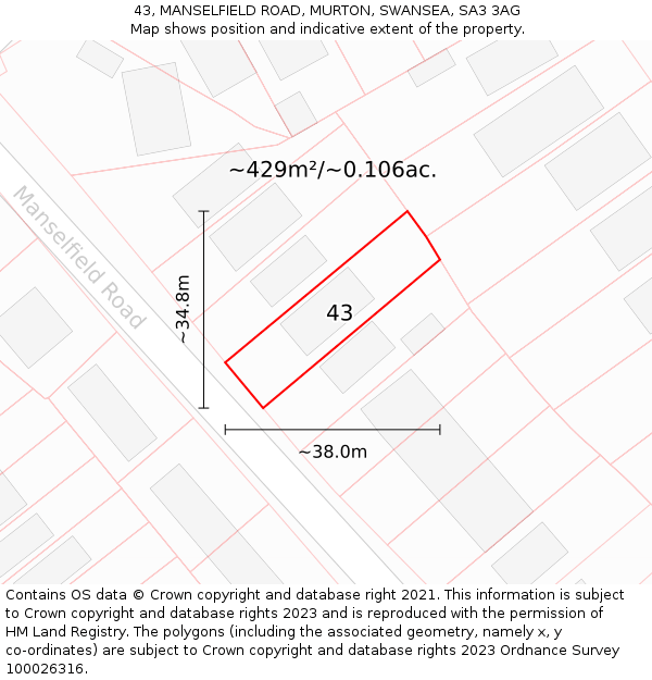 43, MANSELFIELD ROAD, MURTON, SWANSEA, SA3 3AG: Plot and title map