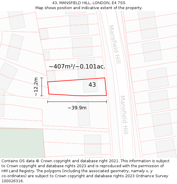 43, MANSFIELD HILL, LONDON, E4 7SS: Plot and title map