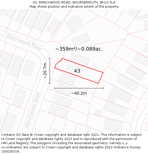 43, MARCHWOOD ROAD, BOURNEMOUTH, BH10 5LA: Plot and title map