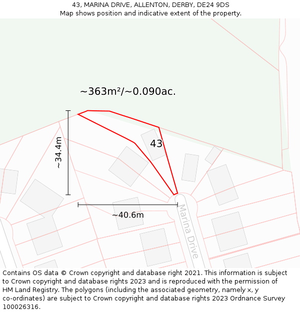 43, MARINA DRIVE, ALLENTON, DERBY, DE24 9DS: Plot and title map