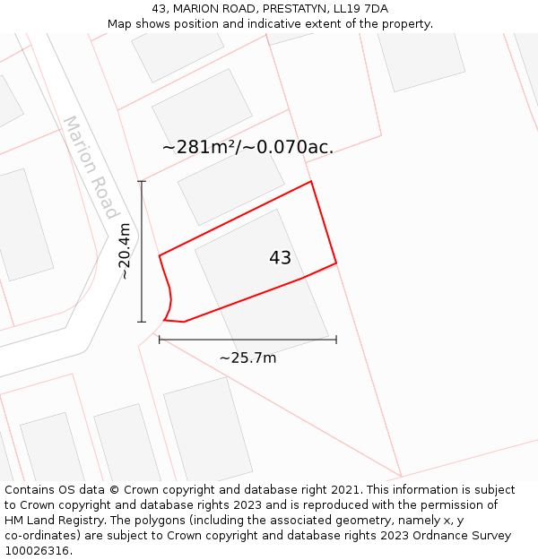 43, MARION ROAD, PRESTATYN, LL19 7DA: Plot and title map