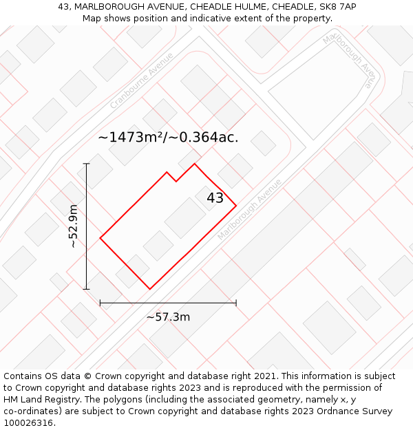 43, MARLBOROUGH AVENUE, CHEADLE HULME, CHEADLE, SK8 7AP: Plot and title map