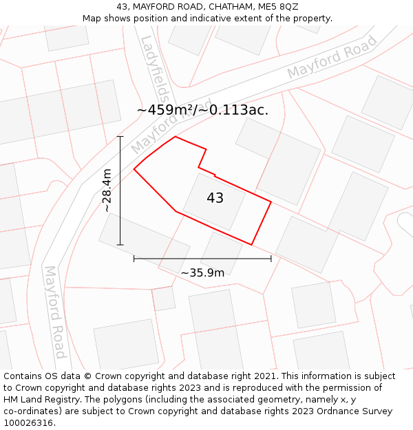43, MAYFORD ROAD, CHATHAM, ME5 8QZ: Plot and title map