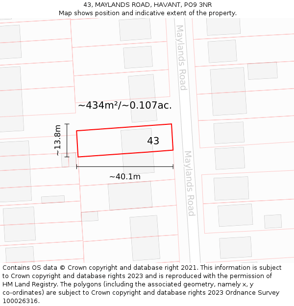 43, MAYLANDS ROAD, HAVANT, PO9 3NR: Plot and title map
