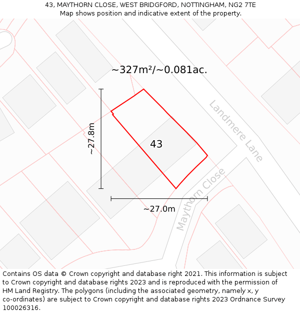 43, MAYTHORN CLOSE, WEST BRIDGFORD, NOTTINGHAM, NG2 7TE: Plot and title map