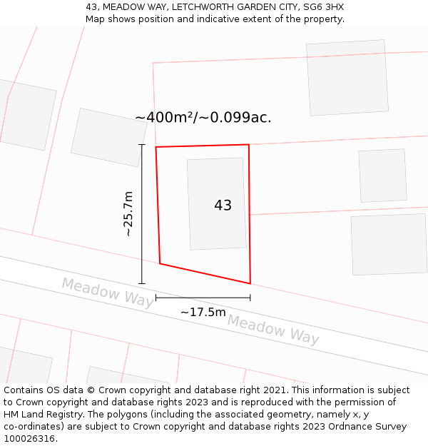 43, MEADOW WAY, LETCHWORTH GARDEN CITY, SG6 3HX: Plot and title map