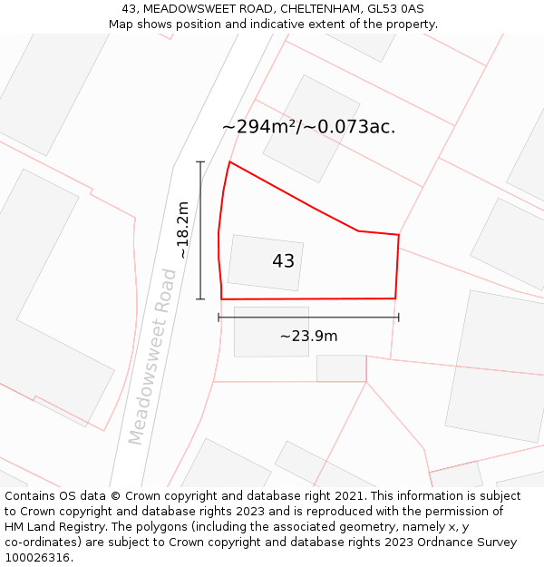 43, MEADOWSWEET ROAD, CHELTENHAM, GL53 0AS: Plot and title map