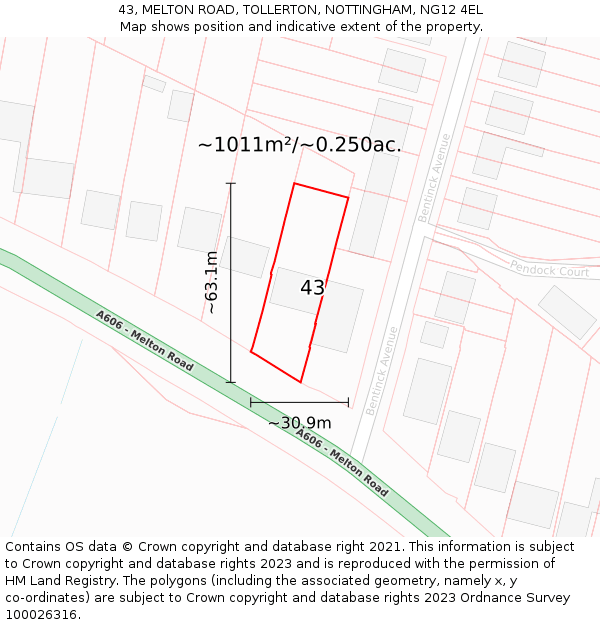 43, MELTON ROAD, TOLLERTON, NOTTINGHAM, NG12 4EL: Plot and title map